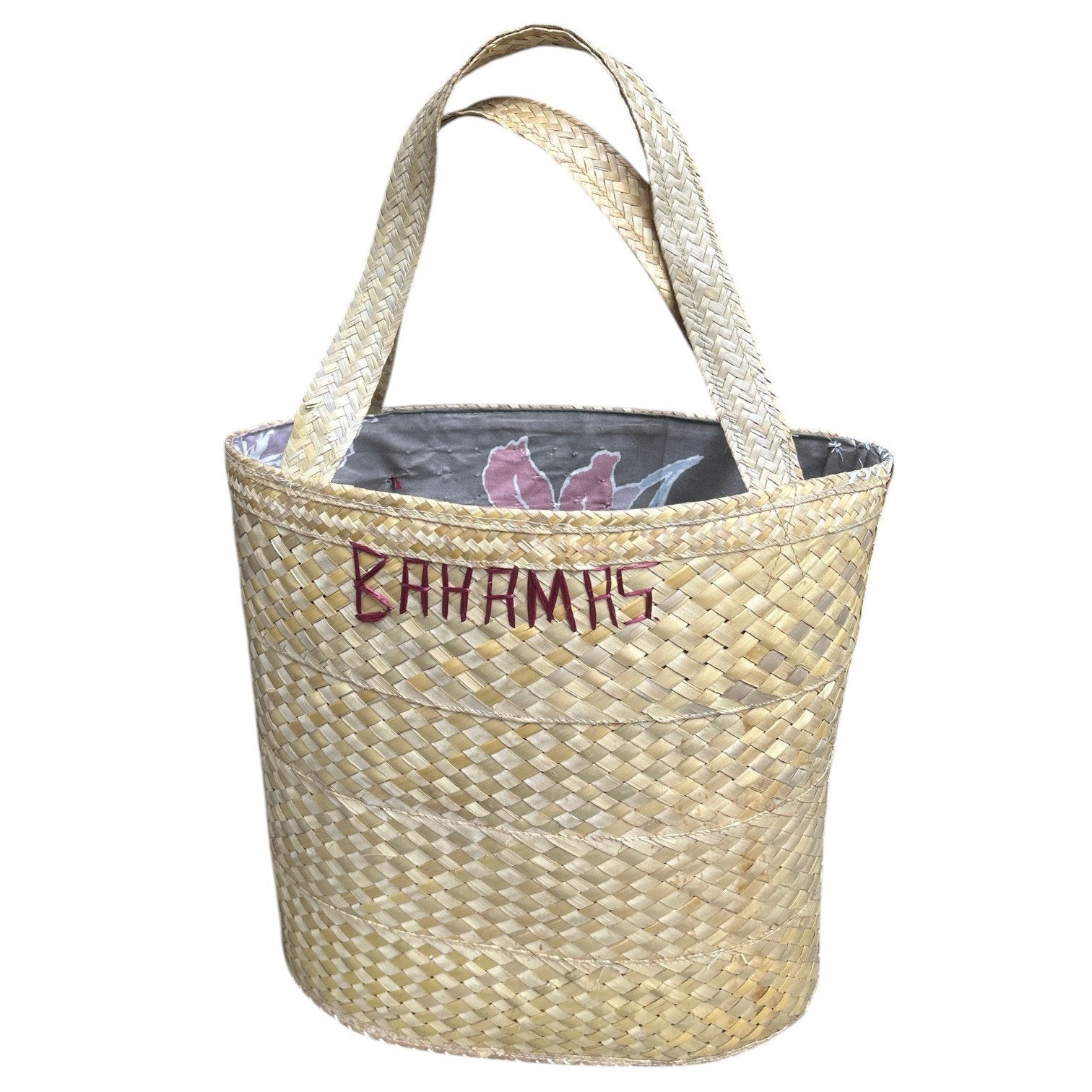 Bahamas Handmade Summer Straw Tote Bag with Floral Design
