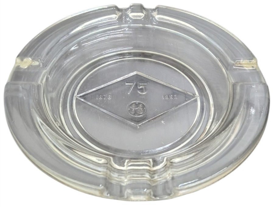 GE General Electric 75th Anniversary Clear Glass Ashtray 1953 Vintage Tobacciana