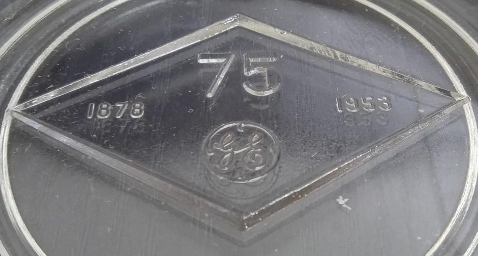 GE General Electric 75th Anniversary Clear Glass Ashtray 1953 Vintage Tobacciana