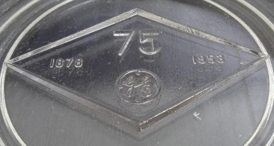 GE General Electric 75th Anniversary Clear Glass Ashtray 1953 Vintage Tobacciana