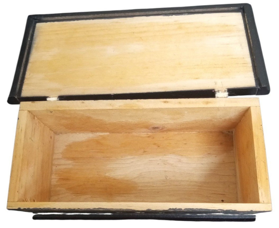 Trinket Box Wooden Black Handpainted Pennsylvania Dutch Vintage Collectible