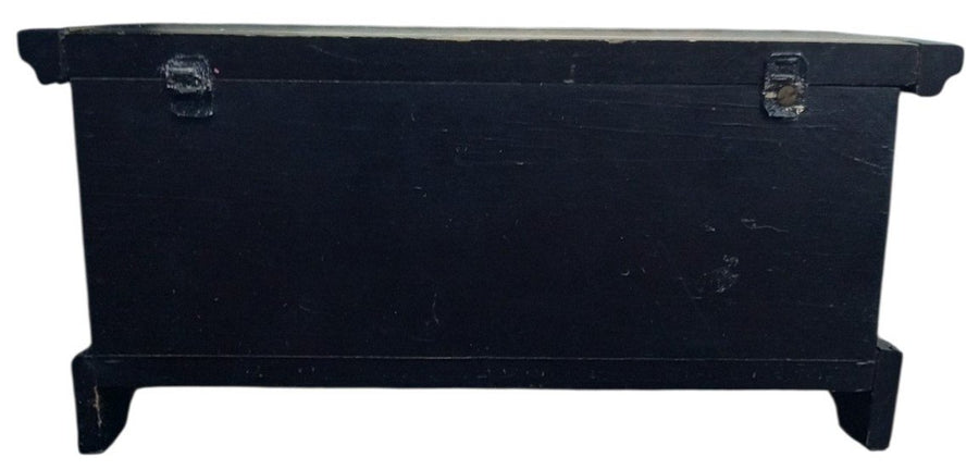 Trinket Box Wooden Black Handpainted Pennsylvania Dutch Vintage Collectible