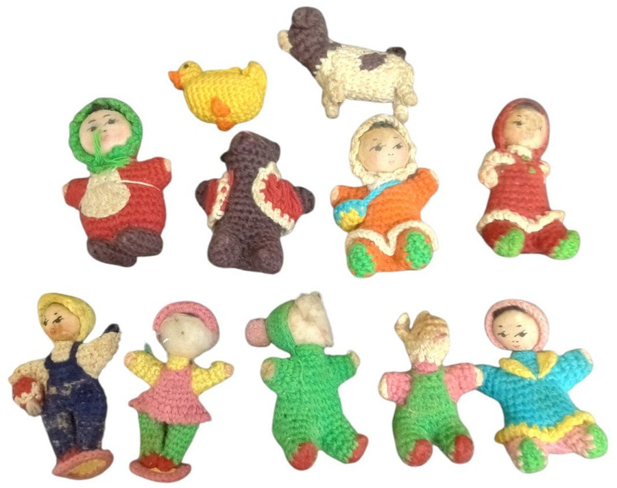Amigurumi Miniature Crochet Figures/Dolls Set Of 11 Handmade Cute Vintage 1960s