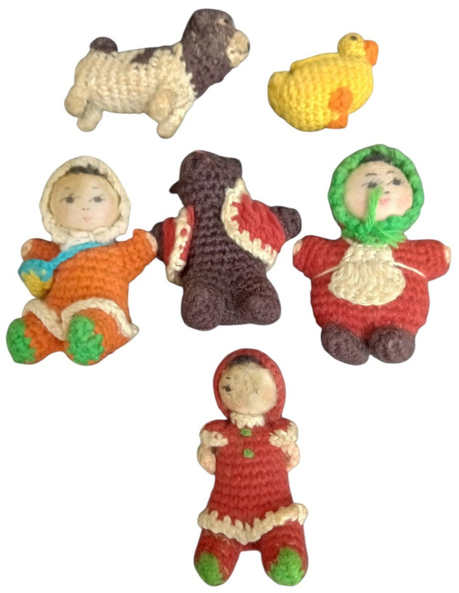 Amigurumi Miniature Crochet Figures/Dolls Set Of 11 Handmade Cute Vintage 1960s