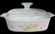 Corning Ware Set of Two Floral Bouquet Casserole Dishes with Pyrex Lids