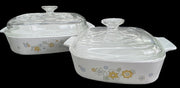 Corning Ware Set of Two Floral Bouquet Casserole Dishes with Pyrex Lids