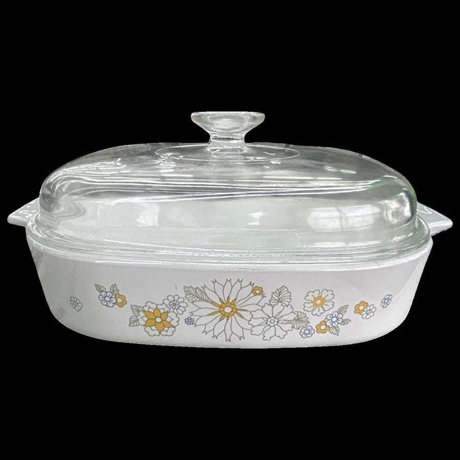 Corning Ware Set of Two Floral Bouquet Casserole Dishes with Pyrex Lids