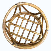 MCM Vintage Bamboo Bentwood Rattan Ottoman Stool Plant Stand