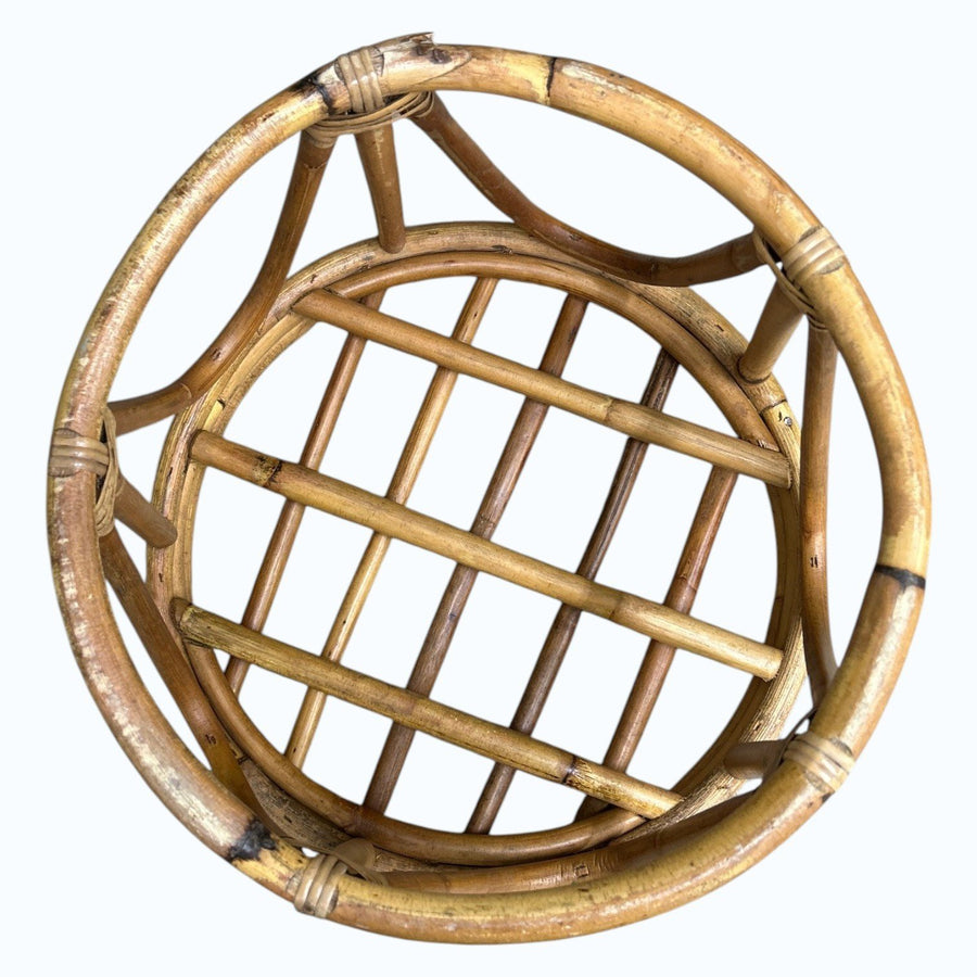 MCM Vintage Bamboo Bentwood Rattan Ottoman Stool Plant Stand