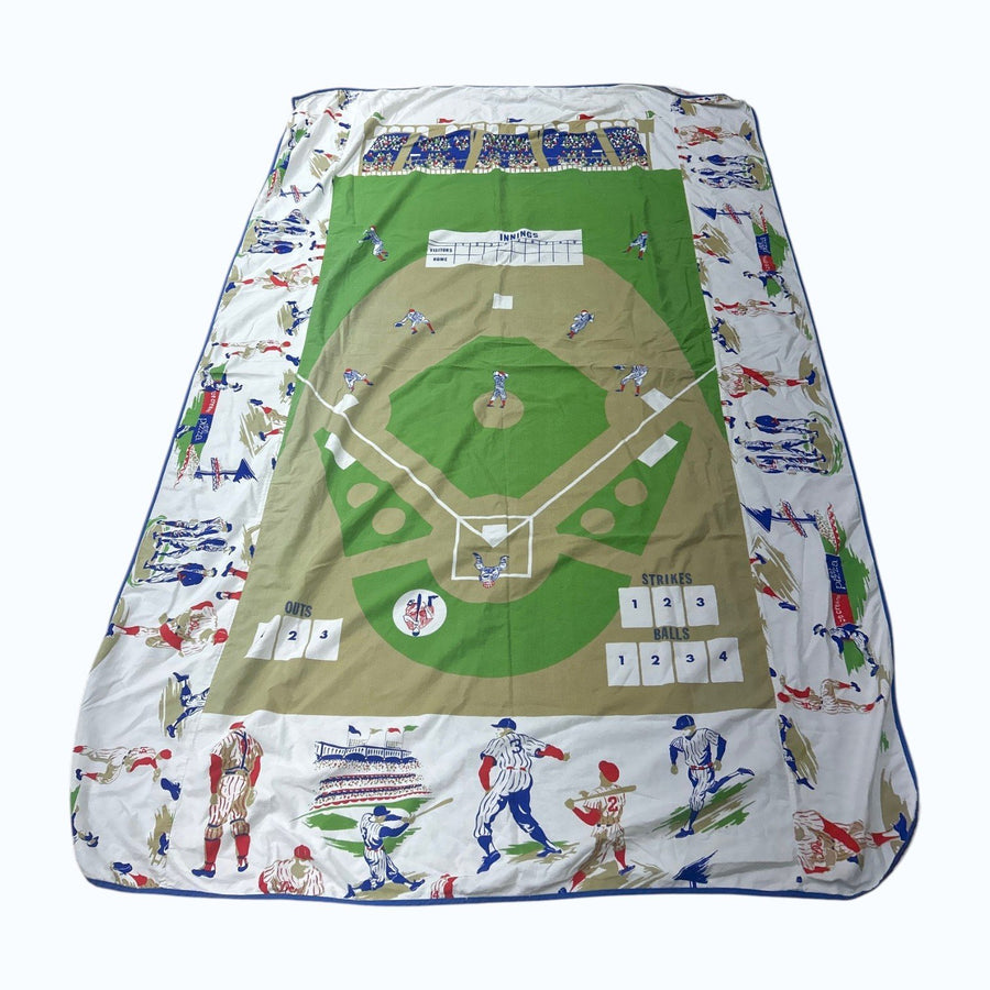 Vintage 1960s 1970s Linen Baseball Field Twin Bed Cover made by J.C Penneys