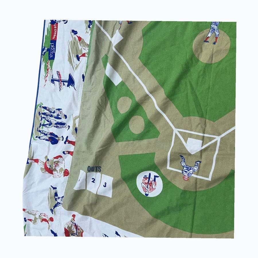 Vintage 1960s 1970s Linen Baseball Field Twin Bed Cover made by J.C Penneys