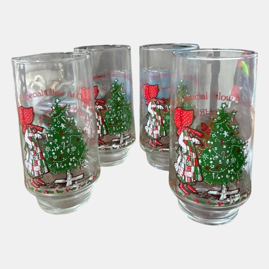 Holly Hobbie Set of Four 1977 Christmas Coca Cola Limited Edition Glasses