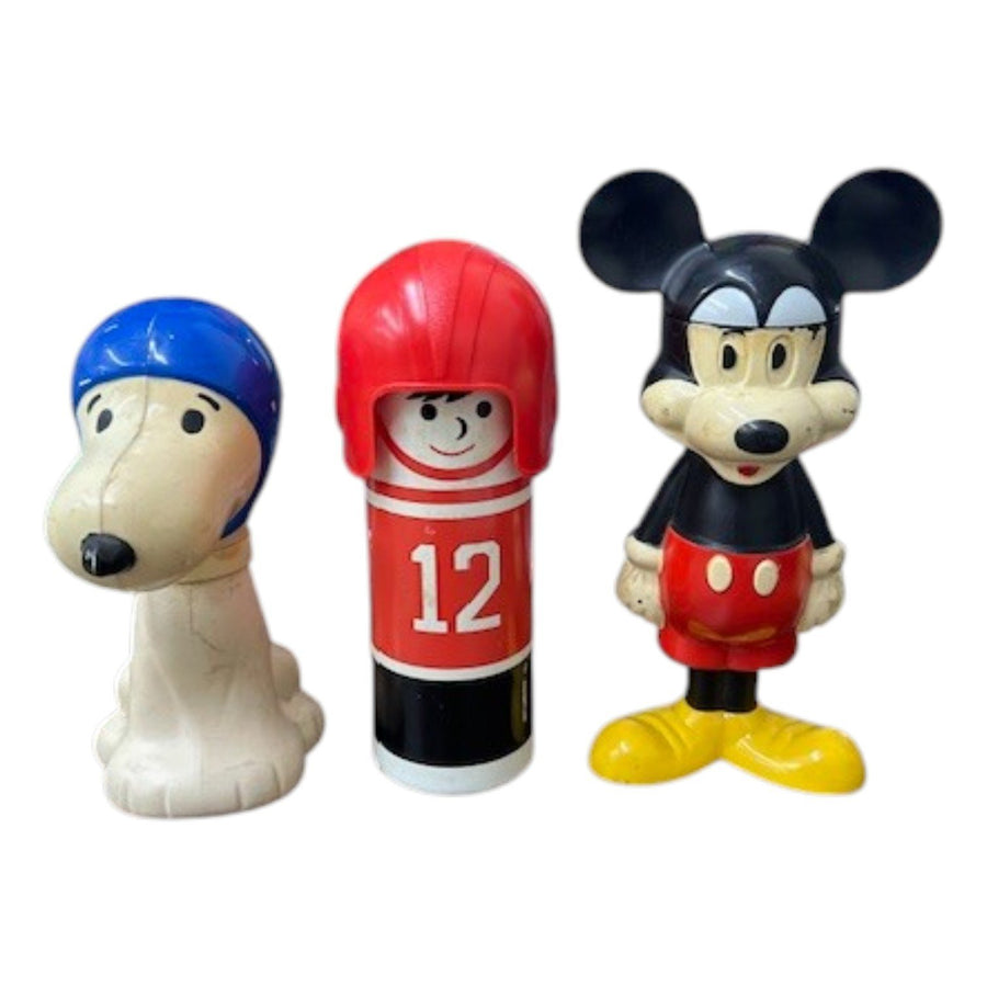 Avon Vintage Set of 3 Dispensers Mickey Mouse Snoopy and Grid Kid