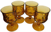 Indiana Glass King's Crown Thumbprint Amber Goblets Set of 4 Vintage Glassware