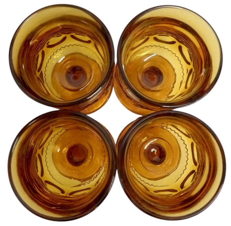 Indiana Glass King's Crown Thumbprint Amber Goblets Set of 4 Vintage Glassware