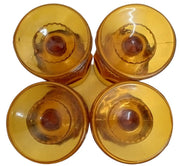 Indiana Glass King's Crown Thumbprint Amber Goblets Set of 4 Vintage Glassware