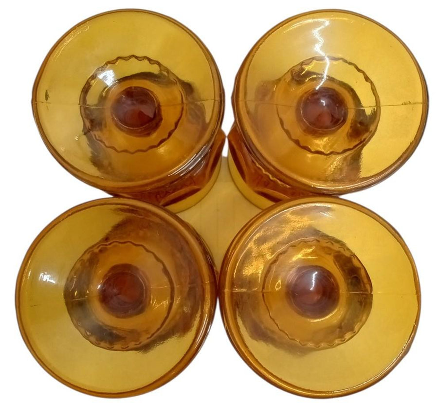 Indiana Glass King's Crown Thumbprint Amber Goblets Set of 4 Vintage Glassware