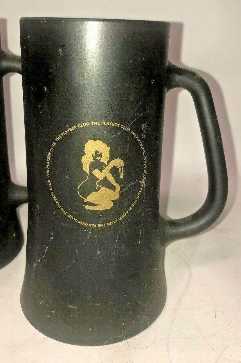 Two Vintage The Playboy Club Stein Mug Black Matte Gold Design
