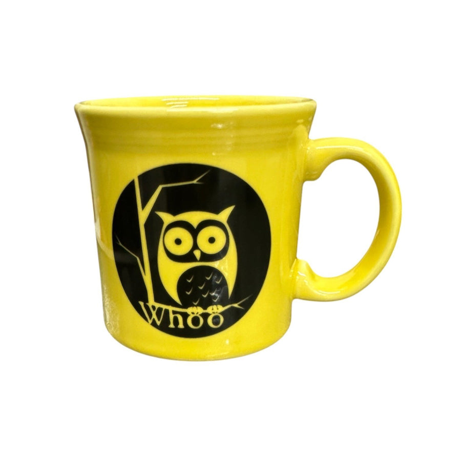 Fiesta - Sunflower Yellow 'Whoo' Owl Java Handle Mug Homer Laughlin HLC Retired Ceramic Coffee Cup