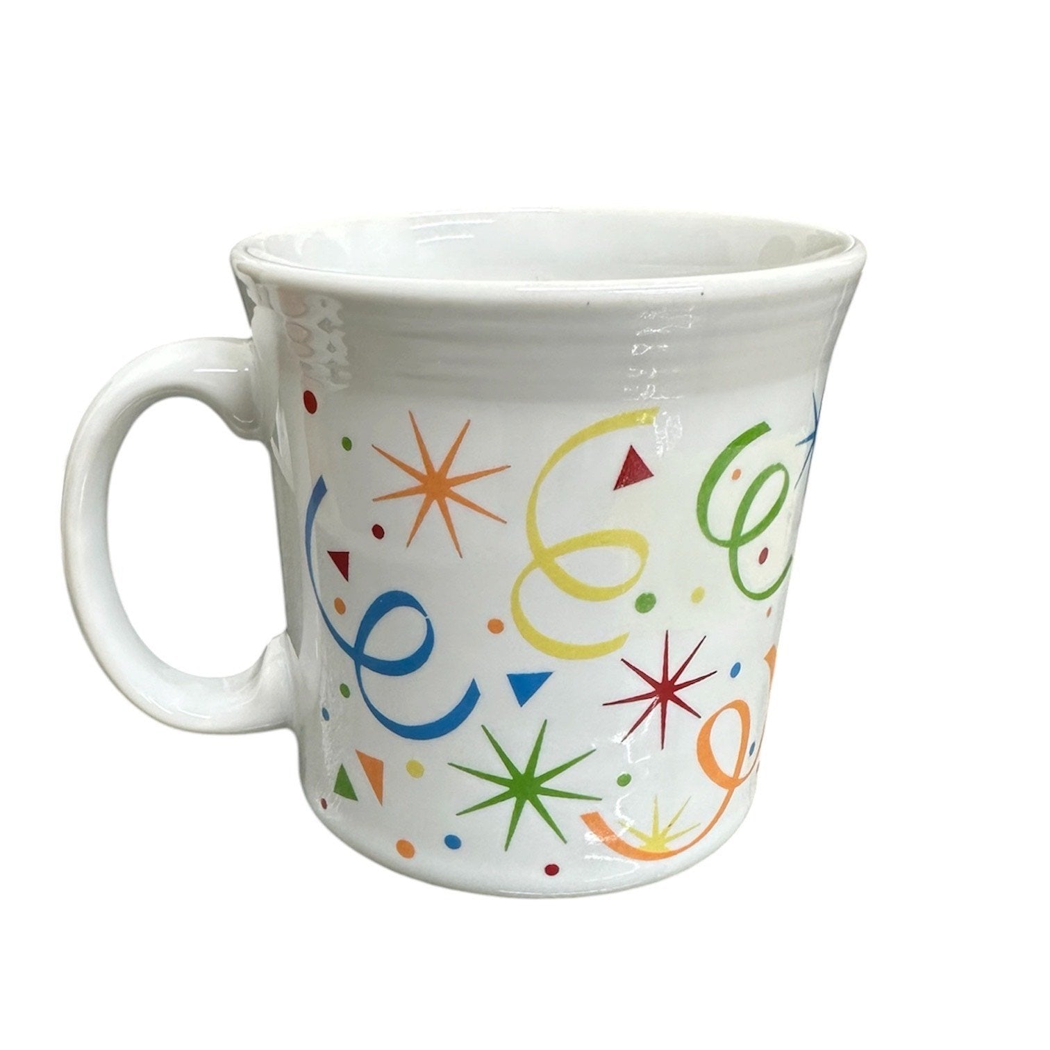 Fiesta - White 'Celebrate' Confetti Java Handle Mug Homer Laughlin HLC Ceramic Coffee Cup