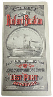Steamer Richard Stockton Daily Excursions Brochure 1883 Hudson River Antique