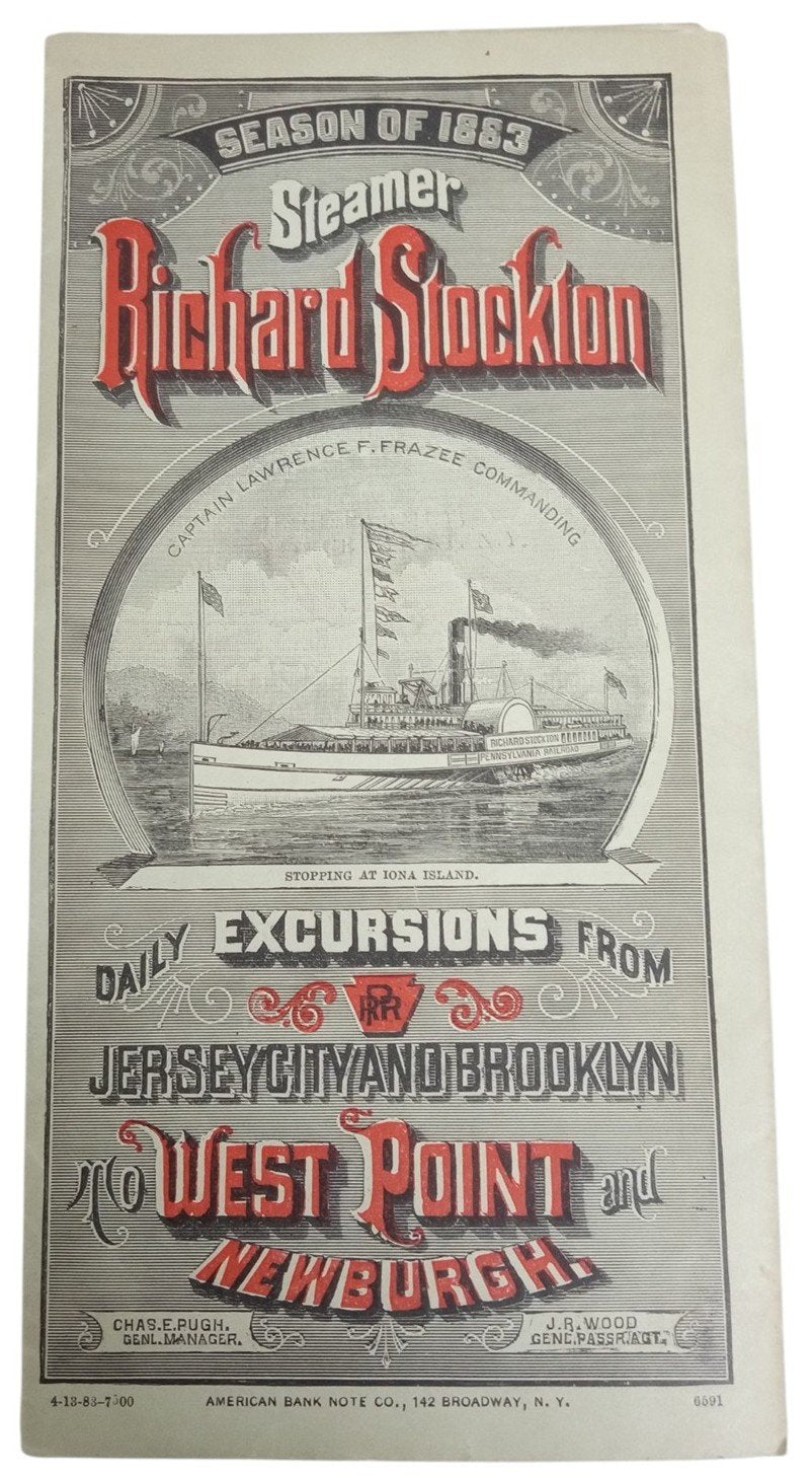 Steamer Richard Stockton Daily Excursions Brochure 1883 Hudson River Antique
