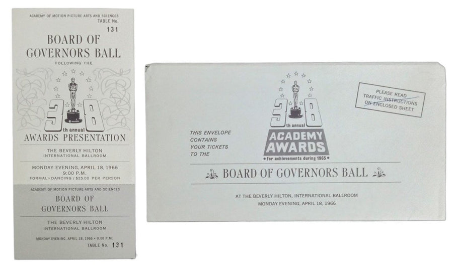 Academy Awards & Board Of Governors Ball Tickets 1966 W/Envelopes Vintage