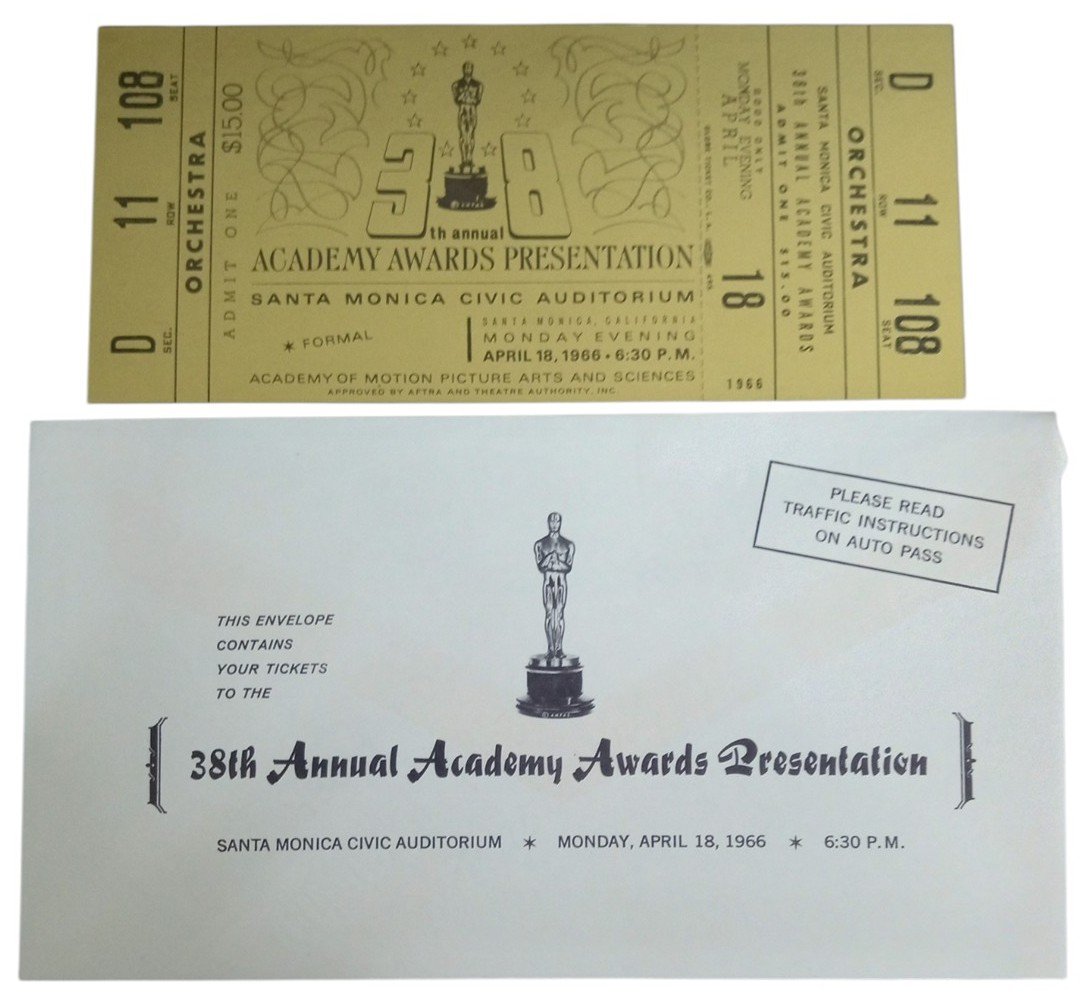 Academy Awards & Board Of Governors Ball Tickets 1966 W/Envelopes Vintage