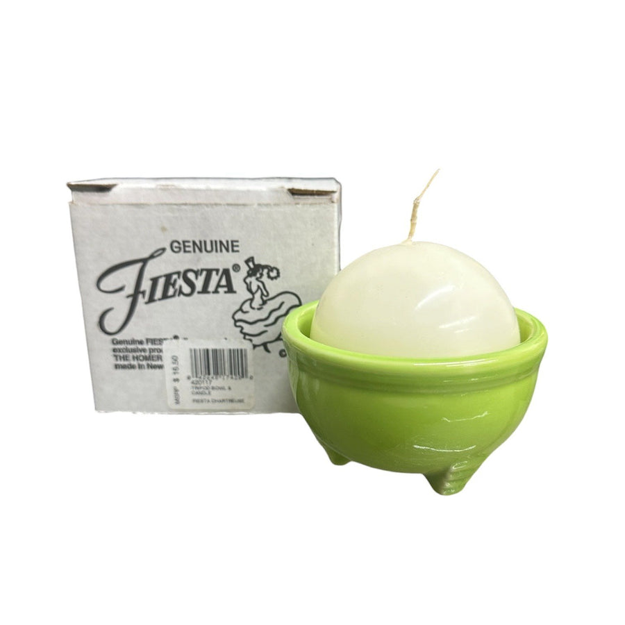 Fiesta - Chartreuse Green Tripod Bowl & Candle NIB Homer Laughlin HLC Vintage Retired Ceramic