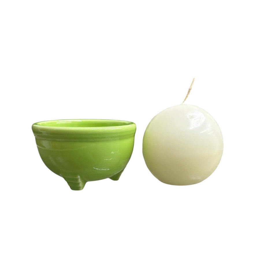 Fiesta - Chartreuse Green Tripod Bowl & Candle NIB Homer Laughlin HLC Vintage Retired Ceramic