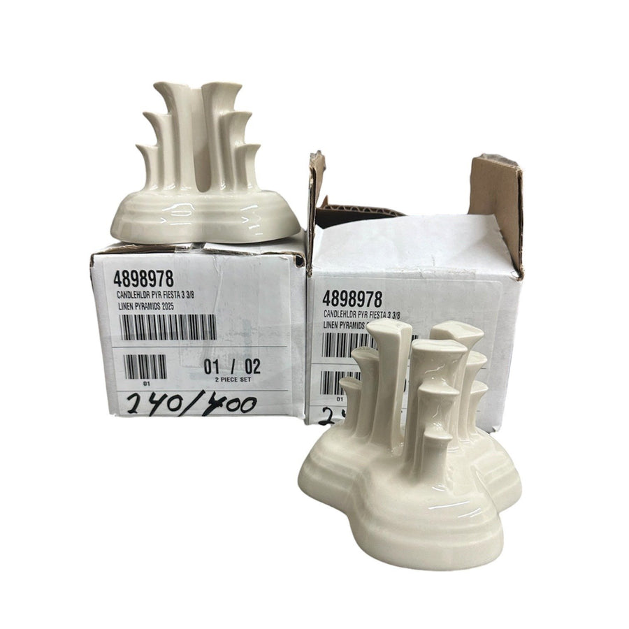 Fiesta - Linen Off-White Pyramid Tripod Candle Holder Set of 2 Homer Laughlin HLC Ceramic NIB Limited No. 240/400