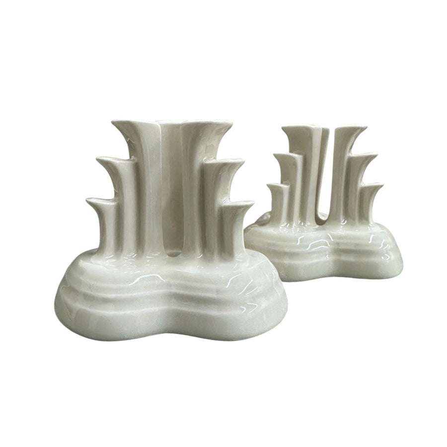 Fiesta - Linen Off-White Pyramid Tripod Candle Holder Set of 2 Homer Laughlin HLC Ceramic NIB Limited No. 240/400