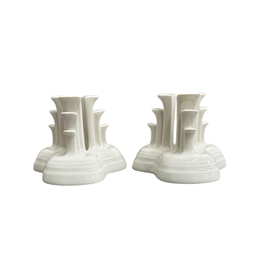 Fiesta - Linen Off-White Pyramid Tripod Candle Holder Set of 2 Homer Laughlin HLC Ceramic NIB Limited No. 240/400