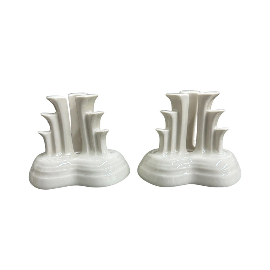 Fiesta - Linen Off-White Pyramid Tripod Candle Holder Set of 2 Homer Laughlin HLC Ceramic NIB Limited No. 240/400