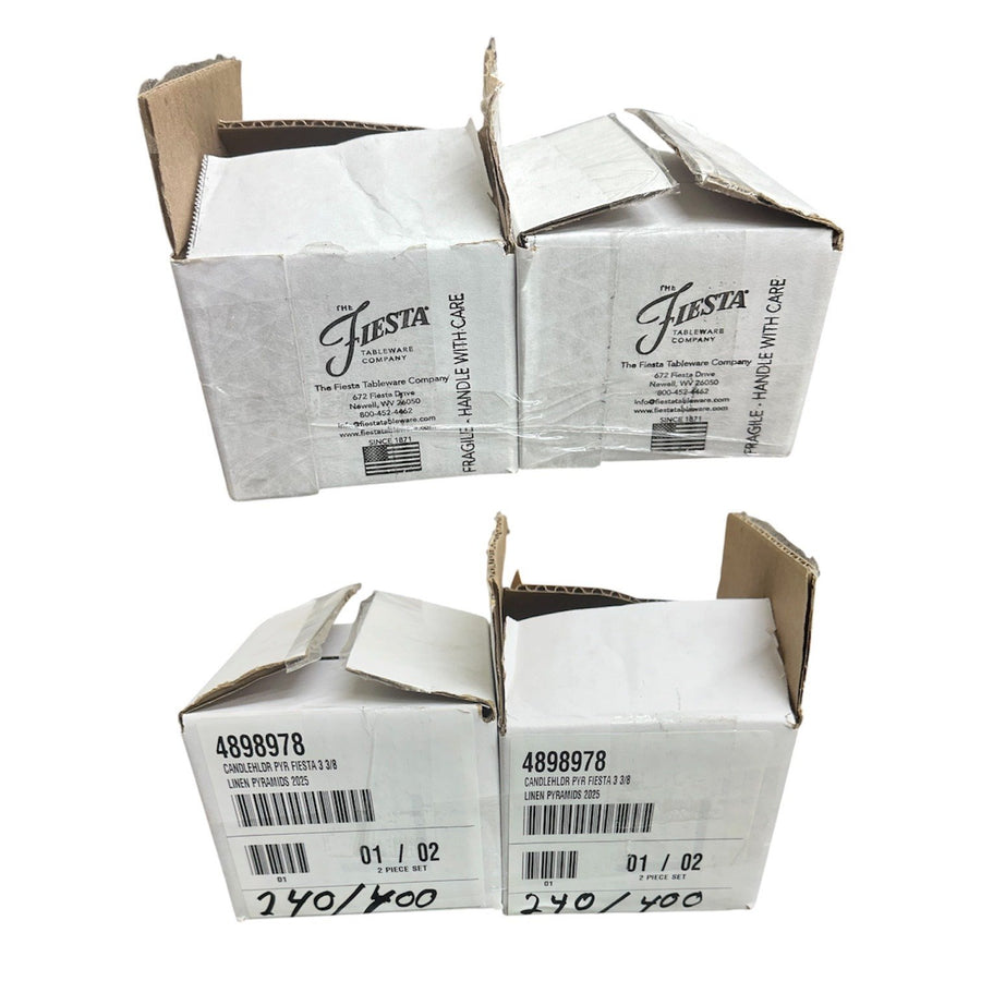 Fiesta - Linen Off-White Pyramid Tripod Candle Holder Set of 2 Homer Laughlin HLC Ceramic NIB Limited No. 240/400