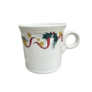 Fiesta - White Holly & Star Ring Handled Mug Homer Laughlin HLC Retired Ceramic Coffee Cup
