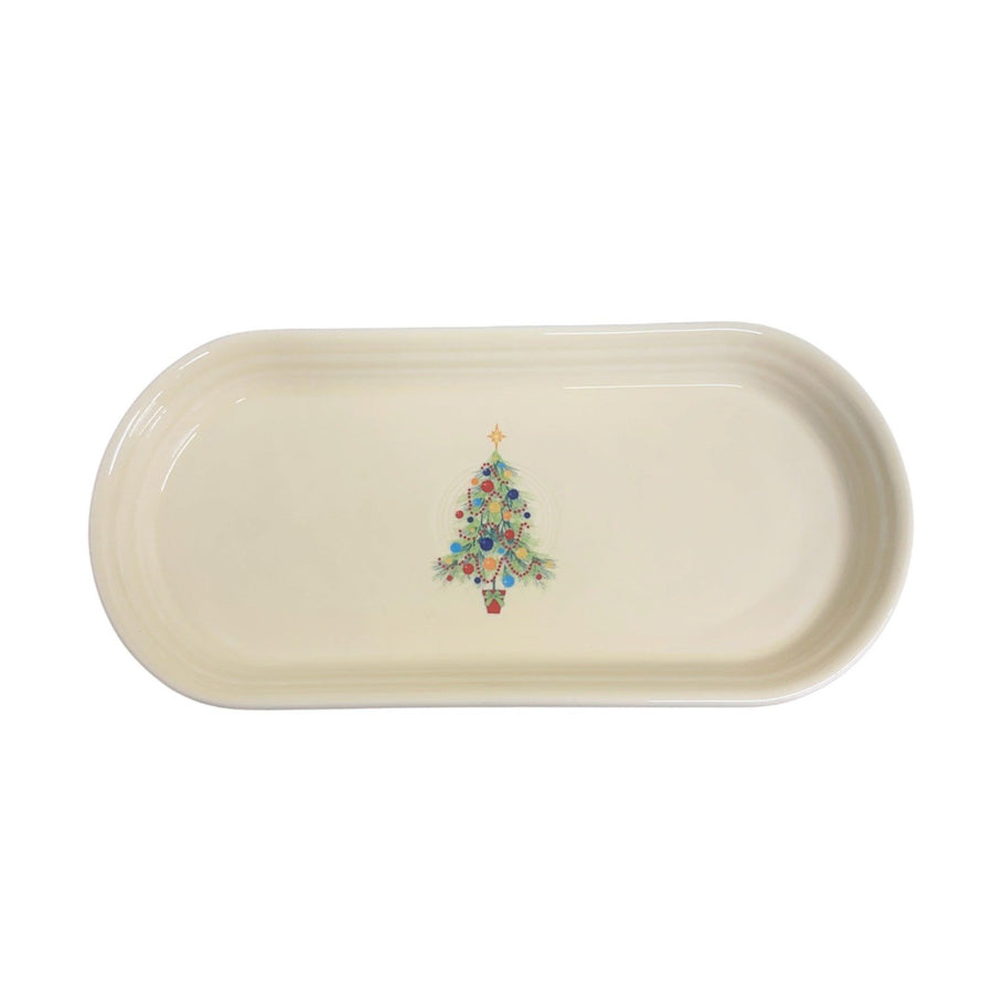 Fiesta - Ivory Christmas Tree Small Oblong Platter Homer Laughlin HLC Ceramic Bread Tray