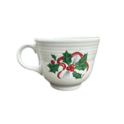 Fiesta - White Holly & Ribbon Teacup Homer Laughlin HLC Retired Festive Ceramic Cup