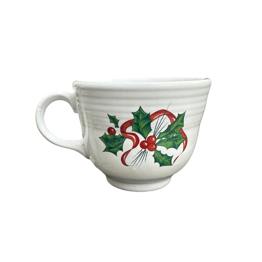 Fiesta - White Holly & Ribbon Teacup Homer Laughlin HLC Retired Festive Ceramic Cup