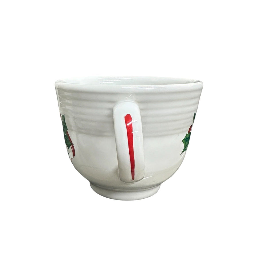Fiesta - White Holly & Ribbon Teacup Homer Laughlin HLC Retired Festive Ceramic Cup
