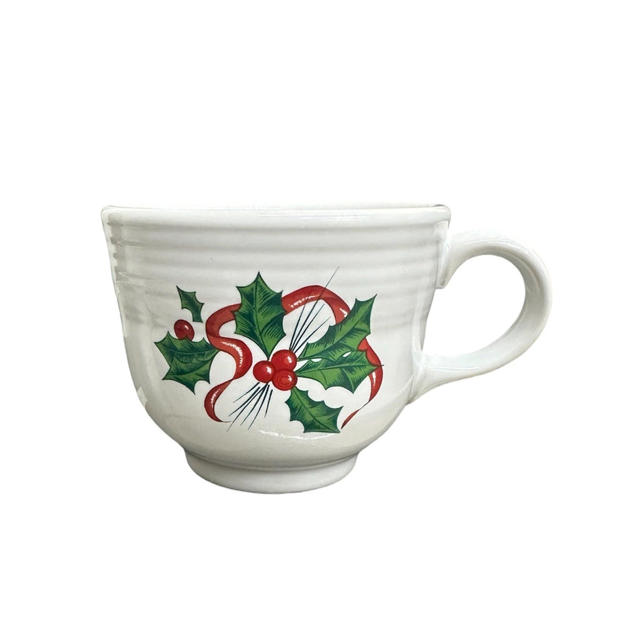Fiesta - White Holly & Ribbon Teacup Homer Laughlin HLC Retired Festive Ceramic Cup