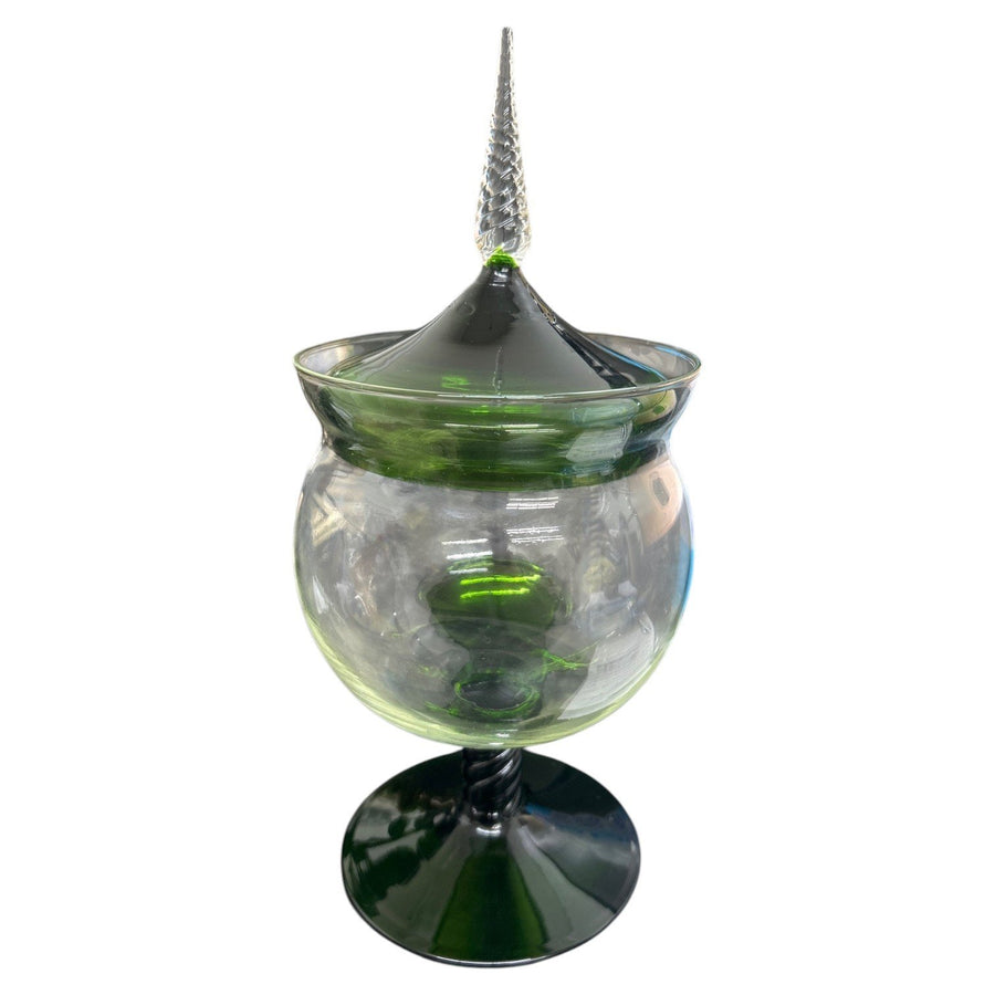 Emerald Green Elegant Glass Candy Dish with Spiral Lid