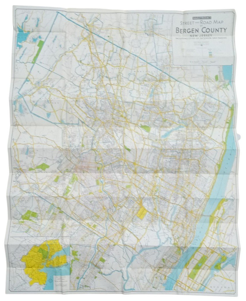 Hagstrom's New Jersey Maps Jersey City & Bergen County 1940s Vintage Travel