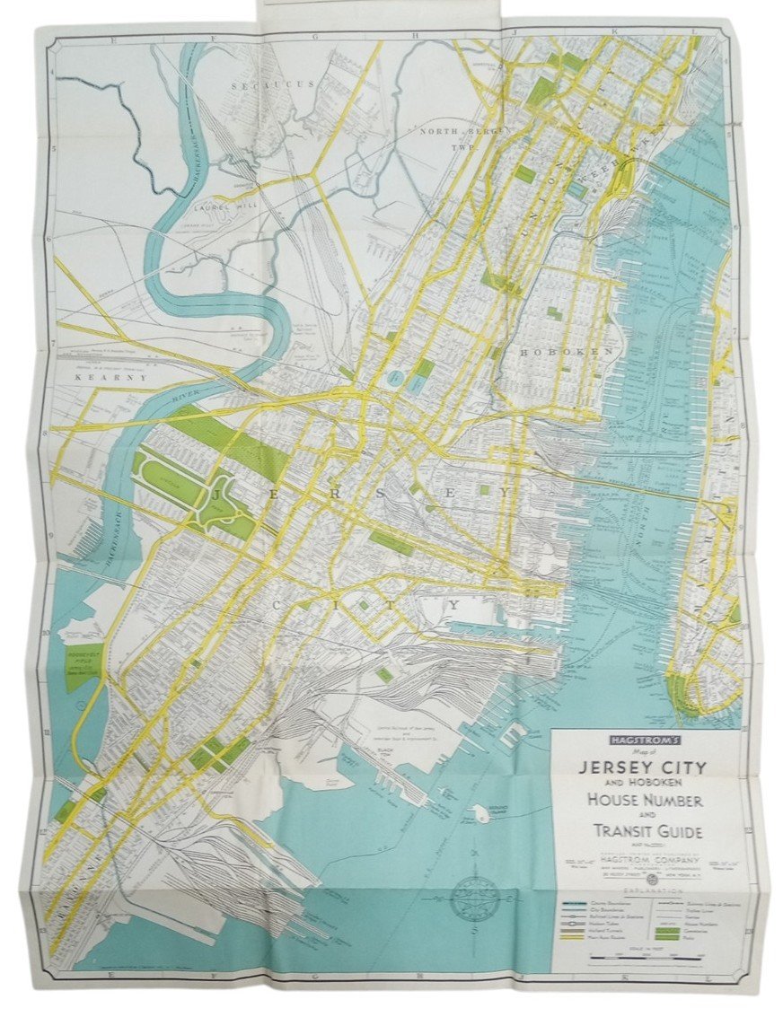Hagstrom's New Jersey Maps Jersey City & Bergen County 1940s Vintage Travel