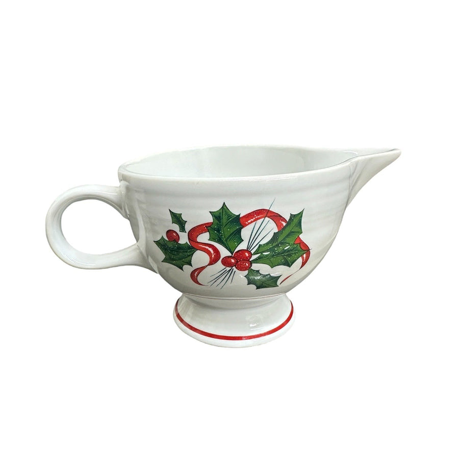Fiesta - White Holly & Ribbon Individual Creamer Homer Laughlin HLC Retired Ceramic