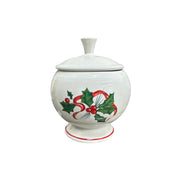 Fiesta - White Holly & Ribbon Individual Sugar Bowl + Lid Homer Laughlin HLC Retired Ceramic