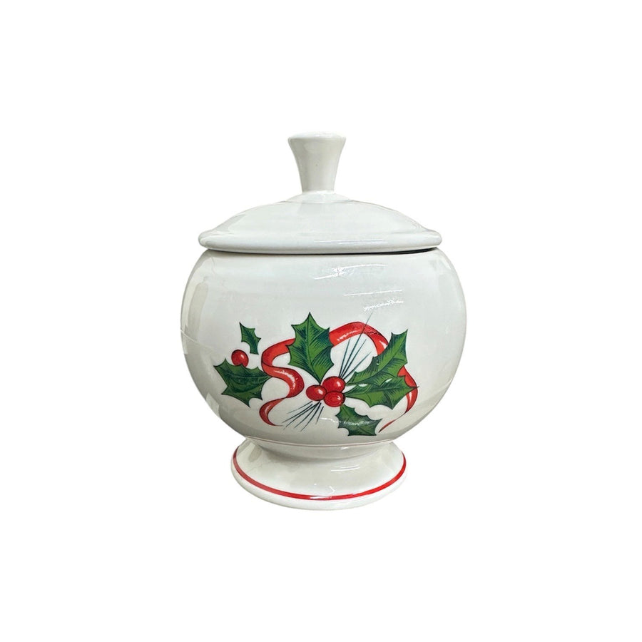 Fiesta - White Holly & Ribbon Individual Sugar Bowl + Lid Homer Laughlin HLC Retired Ceramic