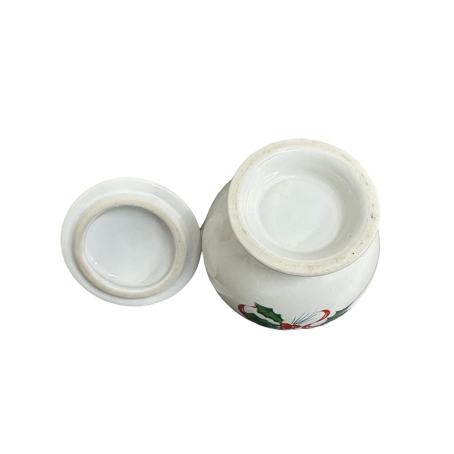 Fiesta - White Holly & Ribbon Individual Sugar Bowl + Lid Homer Laughlin HLC Retired Ceramic