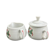 Fiesta - White Holly & Ribbon Sugar Bowl and Creamer Set Homer Laughlin HLC Retired Ceramic