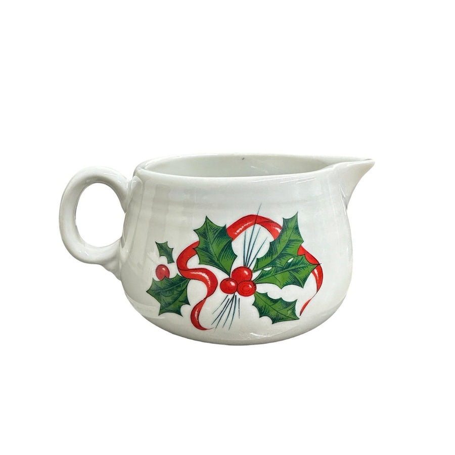 Fiesta - White Holly & Ribbon Sugar Bowl and Creamer Set Homer Laughlin HLC Retired Ceramic